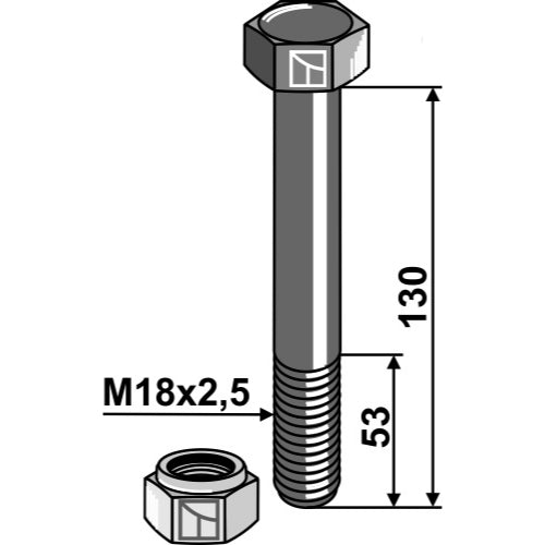 Tornillo con tuerca autoblocante - M18x2-5 - 10.9 - LS03-TSM-061