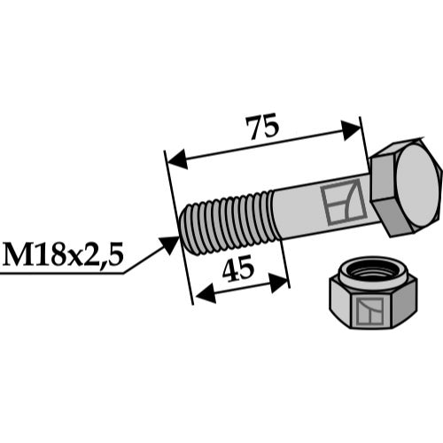 Tornillo con tuerca autoblocante - M18 x 2-5 - 8.8 - LS03-TSM-063