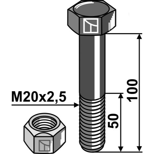 Tornillo con tuerca autoblocante - M20 x 2-5 - 10.9 - LS03-TSM-064