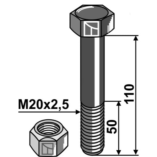 Tornillo con tuerca autoblocante - M20 x 2-5 - 10.9 - LS03-TSM-065