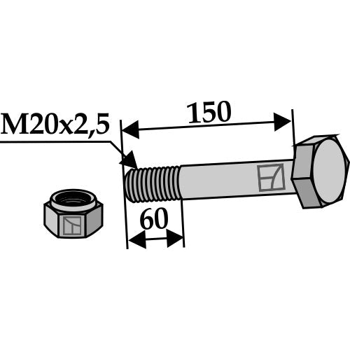 Tornillo con tuerca autoblocante - M20 x 2-5 - 10.9 - LS03-TSM-072