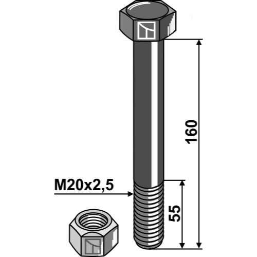 Tornillo con tuerca autoblocante - M20 x 2-5 - 10.9 - LS03-TSM-074