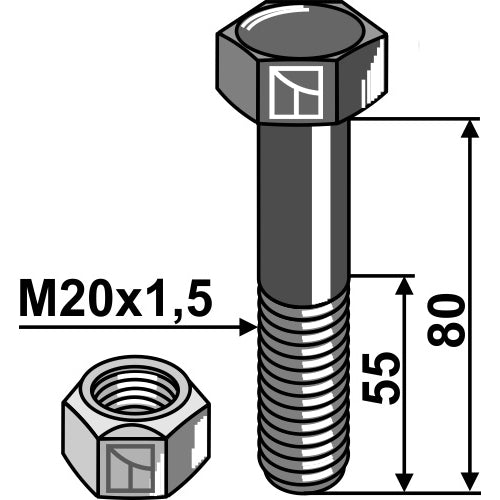 Tornillo con tuerca autoblocante - M20 x 1-5 - 10.9 - LS03-TSM-076