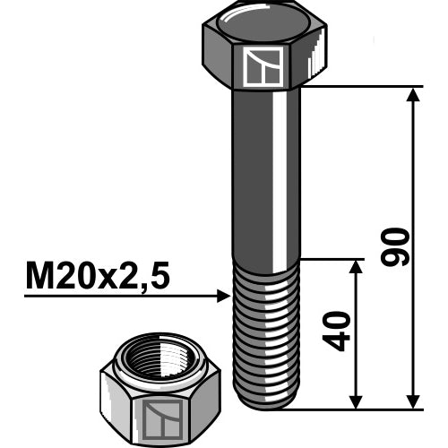 Tornillo con tuerca autoblocante - M20 - 10.9 - LS03-TSM-078