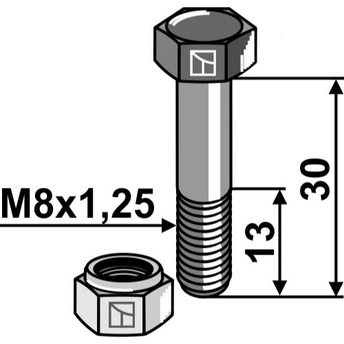 LS03-TSM-091 - Tornillo con tuerca autoblocante - M8x125 - 10.9 - Adaptable para Mulag
