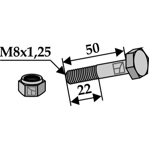 Tornillo con tuerca autoblocante - M8x1-25 - LS03-TSM-095