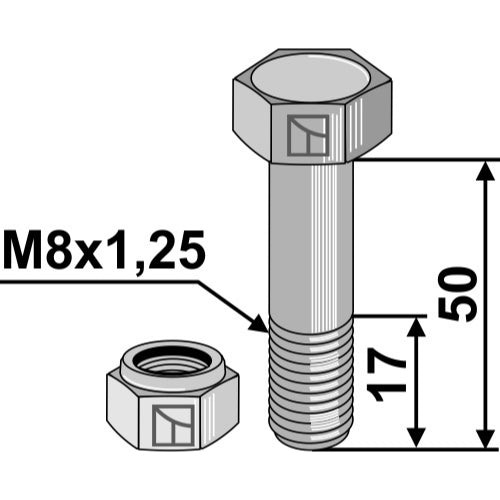 LS03-TSM-097 - Tornillo con tuerca autoblocante - M8x125 - 10.9 - Adaptable para Agria