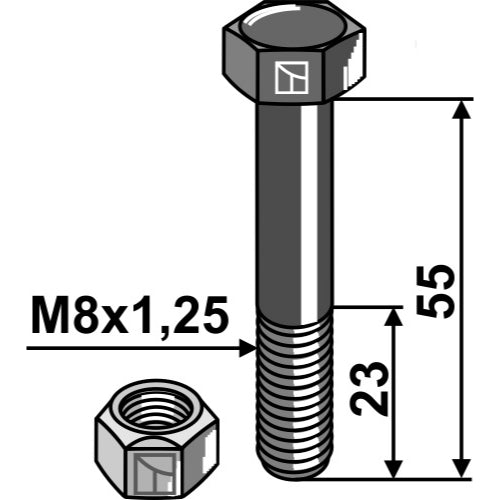 Tornillo con tuerca autoblocante - M8 x 1-25 - 8.8 - LS03-TSM-096