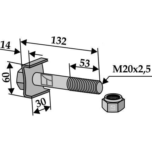 LS03-TSM-098 - Tornillo con tuerca autoblocante M 20 x 25 - 8.8 - Adaptable para Agrimaster