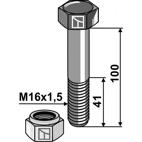 Tornillo con tuerca autoblocante - M16x1-5 - 10.9 - LS03-TSM-111