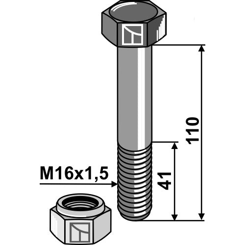 Tornillo con tuerca autoblocante - M16x1-5 - 10.9 - LS03-TSM-112