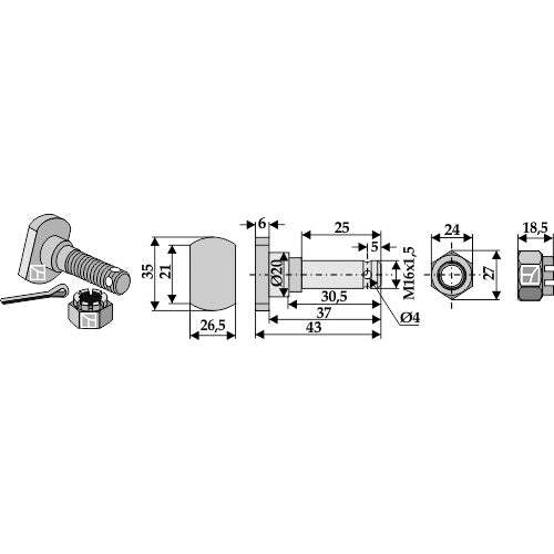 Tornillo - M16 x 1-5 para cuchillas con tuercas amenadas - LS03-TSM-131