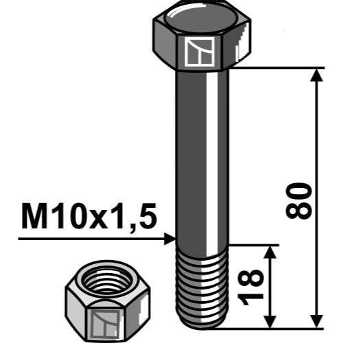 Tornillo con tuerca autoblocante - M10x1-5 - 10.9 - LS03-TSM-145