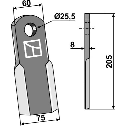 LS03-CUD-420 - Cuchilla recta - Adaptable para Becchio & Mandrile / Pegoraro