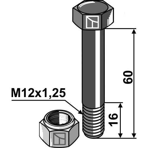 LS03-TSM-158 - Tornillo con tuerca autoblocante - M20 x 25 - 10.9 - Adaptable para Perfect