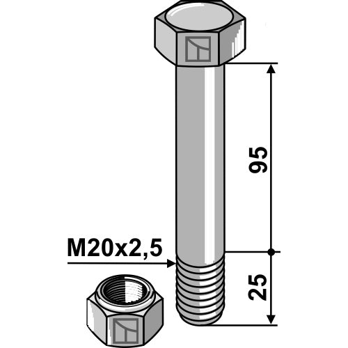 LS03-TSM-186 - Tornillo con tuerca autoblocante - M20 x 25 - 10.9 - Adaptable para Sauerburger