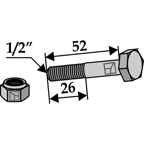 LS03-TSM-208 - Tornillo con tuerca autoblocante -  1/2"UNF - Adaptable para Taarup