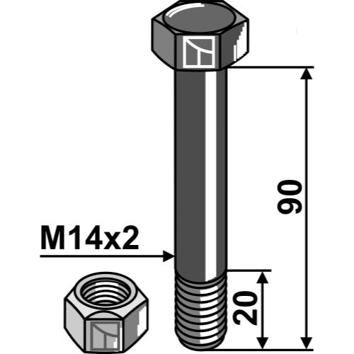 LS03-TSM-213 - Tornillo con tuerca autoblocante - M14x2 - 12.9 - Adaptable para Agrimaster / Agromec / Falc y otras
