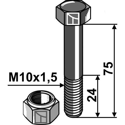 LS03-TSM-216 - Tornillo con tuerca autoblocante - M10x15 - 12.9 - Adaptable para Noremat / Vogel u. Noot / Votex y otras