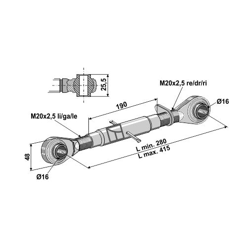 Tercer punto con rótula templada  - M20x2-5 - LS13-TRT-025