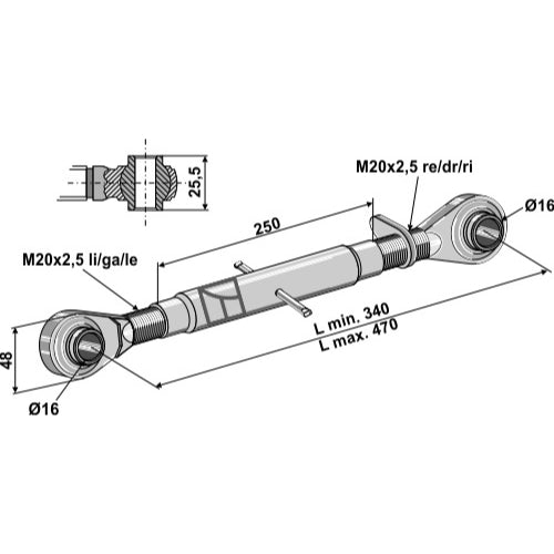 Tercer punto con rótula templada  - M20x2-5 - LS13-TRT-026