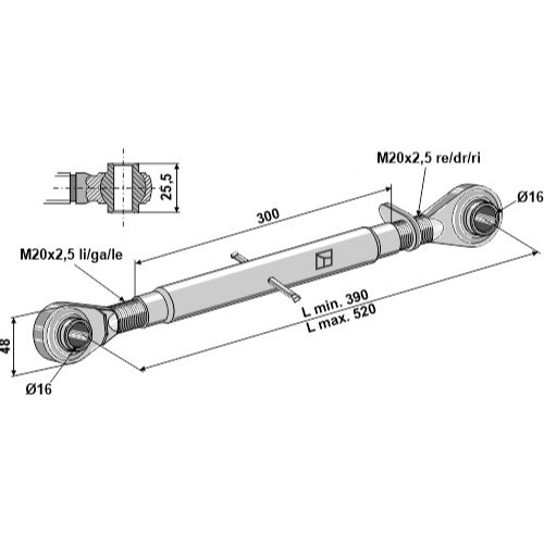 Tercer punto con rótula templada - M20x2-5 - LS13-TRT-029