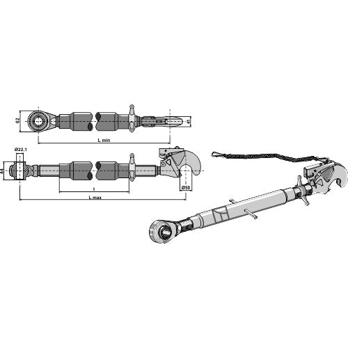 Tercer punto con enganche rápido rótula templada M30x3-5 - LS13-TRT-089