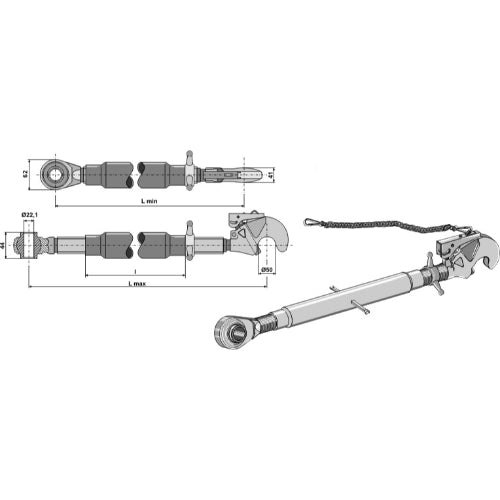 Tercer punto con enganche rápido rótula templada M30x3-5 - LS13-TRT-092