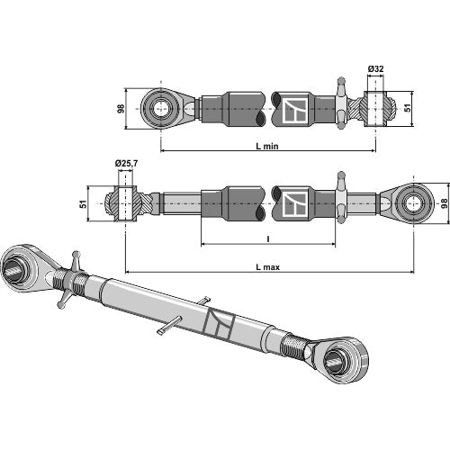 Tercer punto con rótula templada M36x3 - LS13-TRT-172