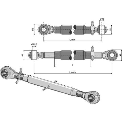 Tercer punto con rótula templada M36x3 - LS13-TRT-174