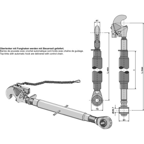 Tercer punto con enganche rápido y rótula articulada y templada M30x3-5 - LS13-TRG-002