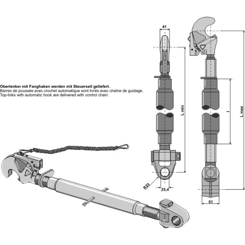 Tercer punto con enganche rápido y rótula articulada M30x3-5 - LS13-TRG-010
