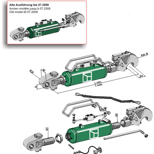 LS13-THG-006 - Tercer punto hidráulico con enganche y rótula - Adaptable para John Deere