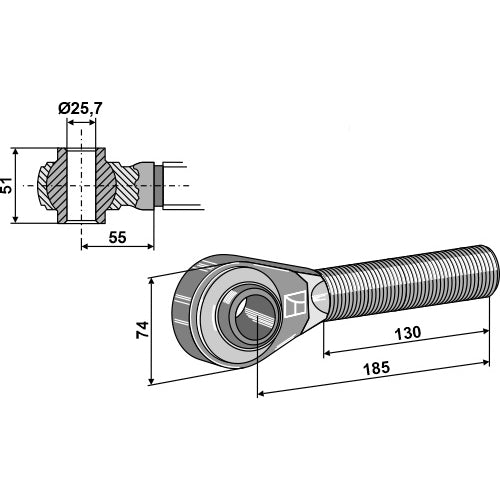 Rótula roscada tratada - M27x3 - LS13-RTP-030
