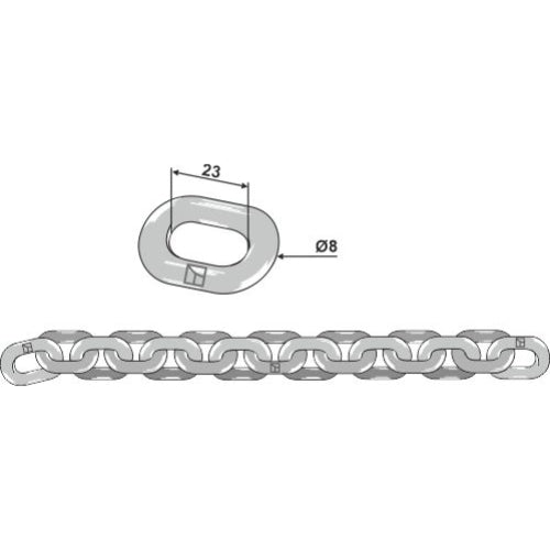 LS10-CEP-001 - Cadena de esparcidor 8x23  D5 - Adaptable para Kemper / Krone / Strautmann