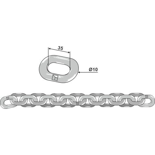 LS10-CEP-011 - Cadena de esparcidor 10x35  D5 - Adaptable para Kemper / Welger