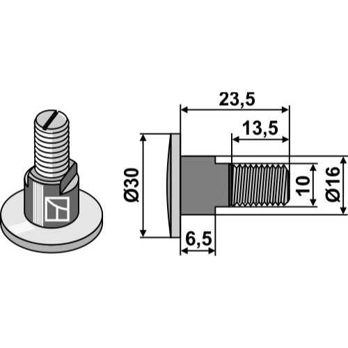 LS15-TCR-004 - Tornillo para cuchillas rotativas - M10x15 - 12.9 - Adaptable para Kuhn