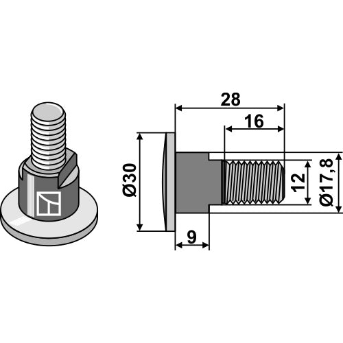 LS15-TCR-005 - Tornillo para cuchillas rotativas - M12x175 - 12.9 - Adaptable para Kuhn