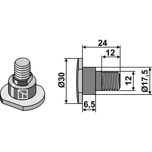 LS15-TCR-006 - Tornillo para cuchillas rotativas - M12x175 - 12.9 - Adaptable para Krone
