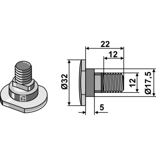 Tornillo para cuchillas rotativas - M12x1-75 - 12.9 - LS15-TCR-013