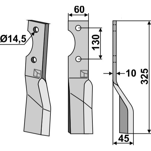 LS02-CUR-0066 - Cuchilla de rotavator lado derecho - Adaptable para Alpego