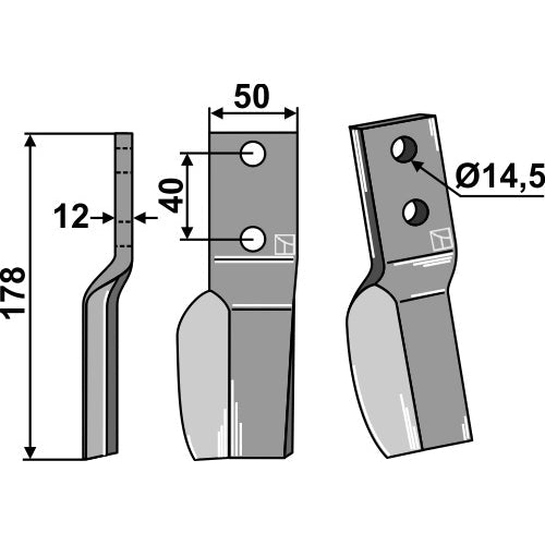 LS02-CUR-0085 - Cuchilla de rotavator lado izquierdo - Adaptable para Badalini