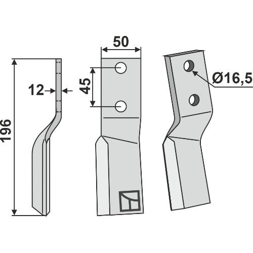 LS02-CUR-0317 - Cuchilla de rotavator lado izquierdo - Adaptable para Celli / Tortella