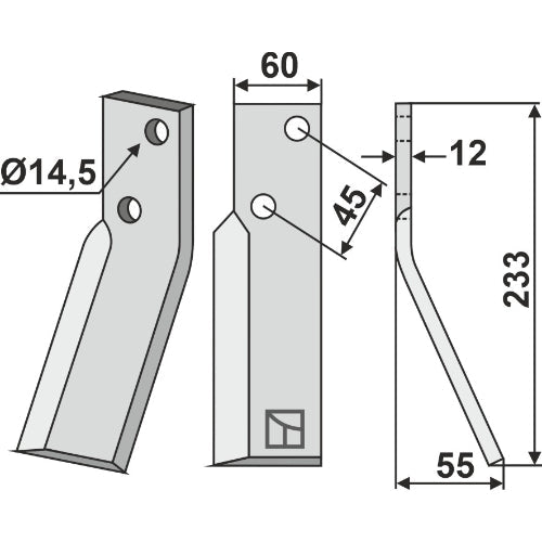 LS02-CUR-0406 - Cuchilla de rotavator lado derecho - Adaptable para Falc