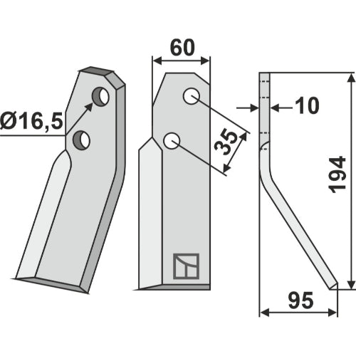 LS02-CUR-0432 - Cuchilla de rotavator lado derecho - Adaptable para Falconero