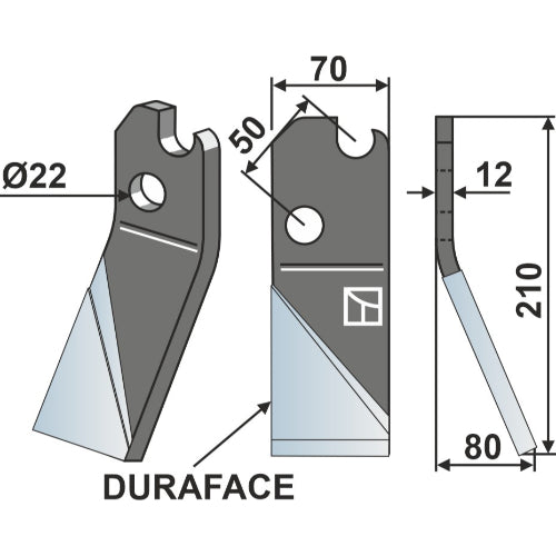 LS02-CUR-0484 - Cuchilla de rotavator DURAFACE lado derecho - Adaptable para Moate