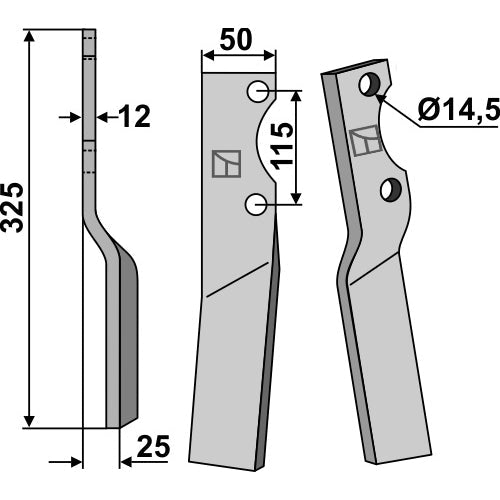 LS02-CUR-0637 - Cuchilla de rotavator lado izquierdo - Adaptable para Howard