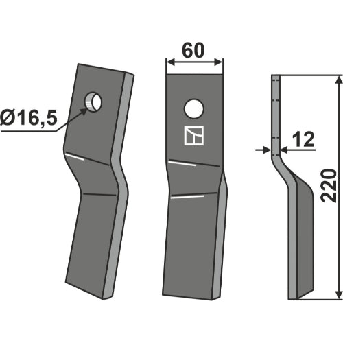 LS02-CUR-0642 - Cuchilla de rotavator lado izquierdo - Adaptable para Howard / Kongskilde