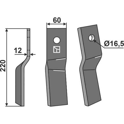 LS02-CUR-0643 - Cuchilla de rotavator lado derecho - Adaptable para Howard / Kongskilde
