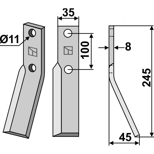 LS02-CUR-0661 - Cuchilla de rotavator lado derecho - Adaptable para Berti / Simon
